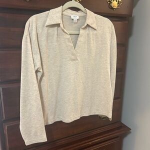 J. Crew Cream Open V-Neck Long Sleeve Polo Sweatshirt